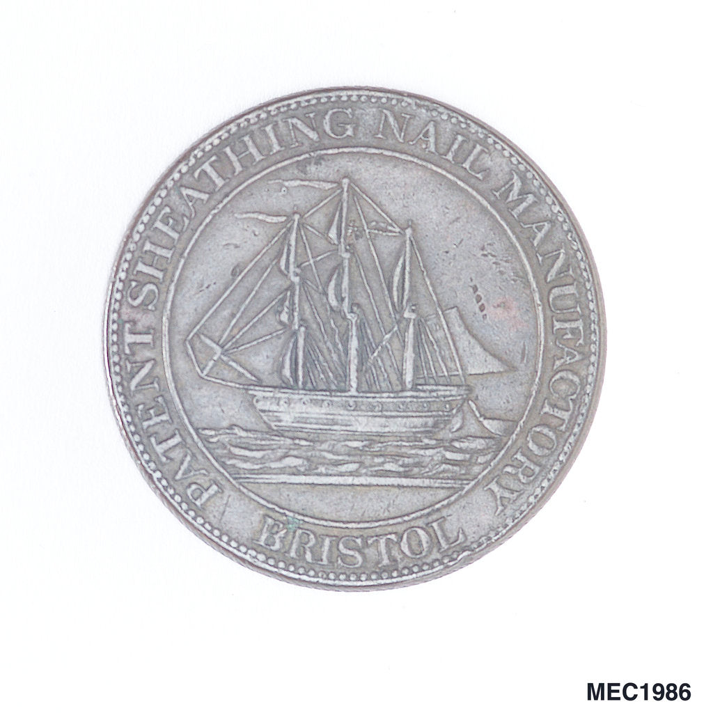 Detail of Bristol penny token by T. Halliday