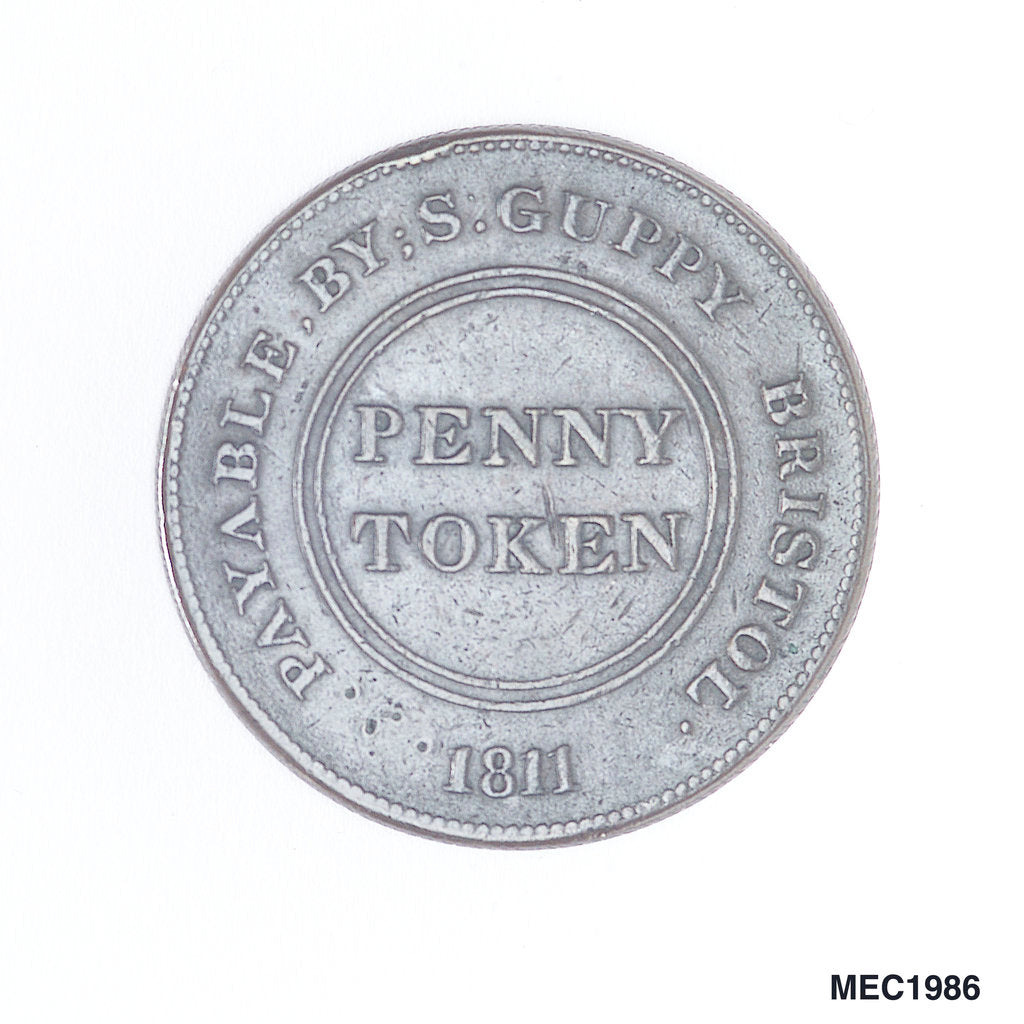 Detail of Bristol penny token by T. Halliday