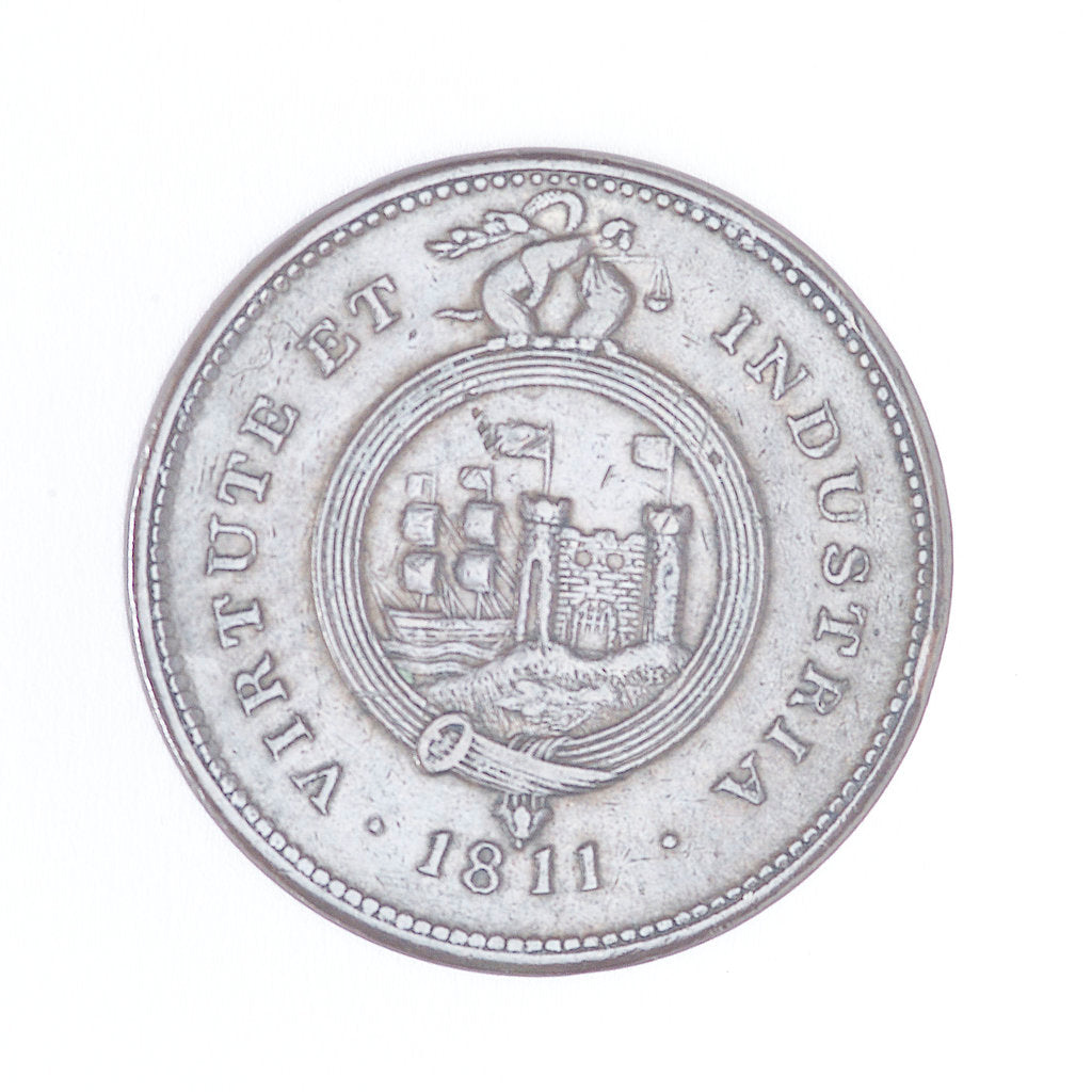 Detail of Bristol penny token by T. Halliday