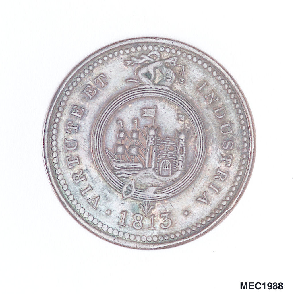 Detail of Bristol penny token by T. Halliday