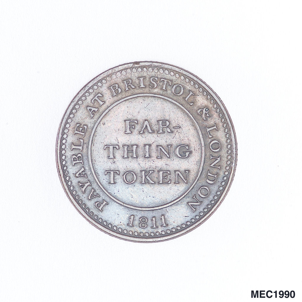 Detail of Bristol farthing token by T. Halliday
