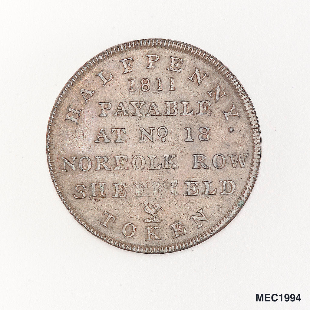 Detail of Sheffield halfpenny token by unknown