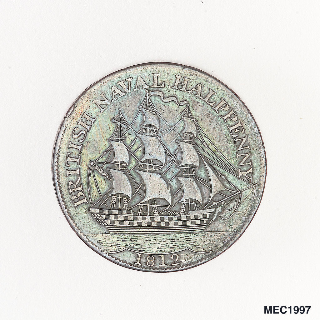 Detail of British naval halfpenny token by unknown
