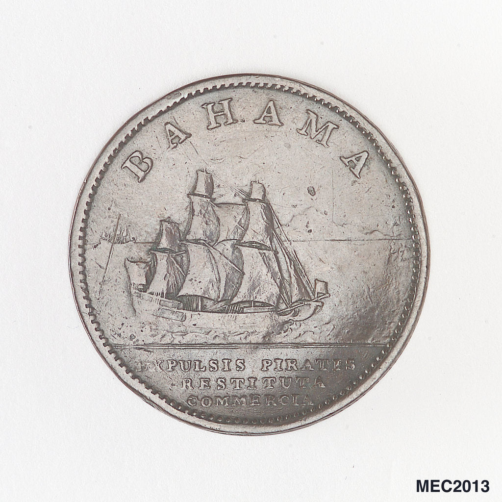 Detail of Bahama halfpenny token by unknown