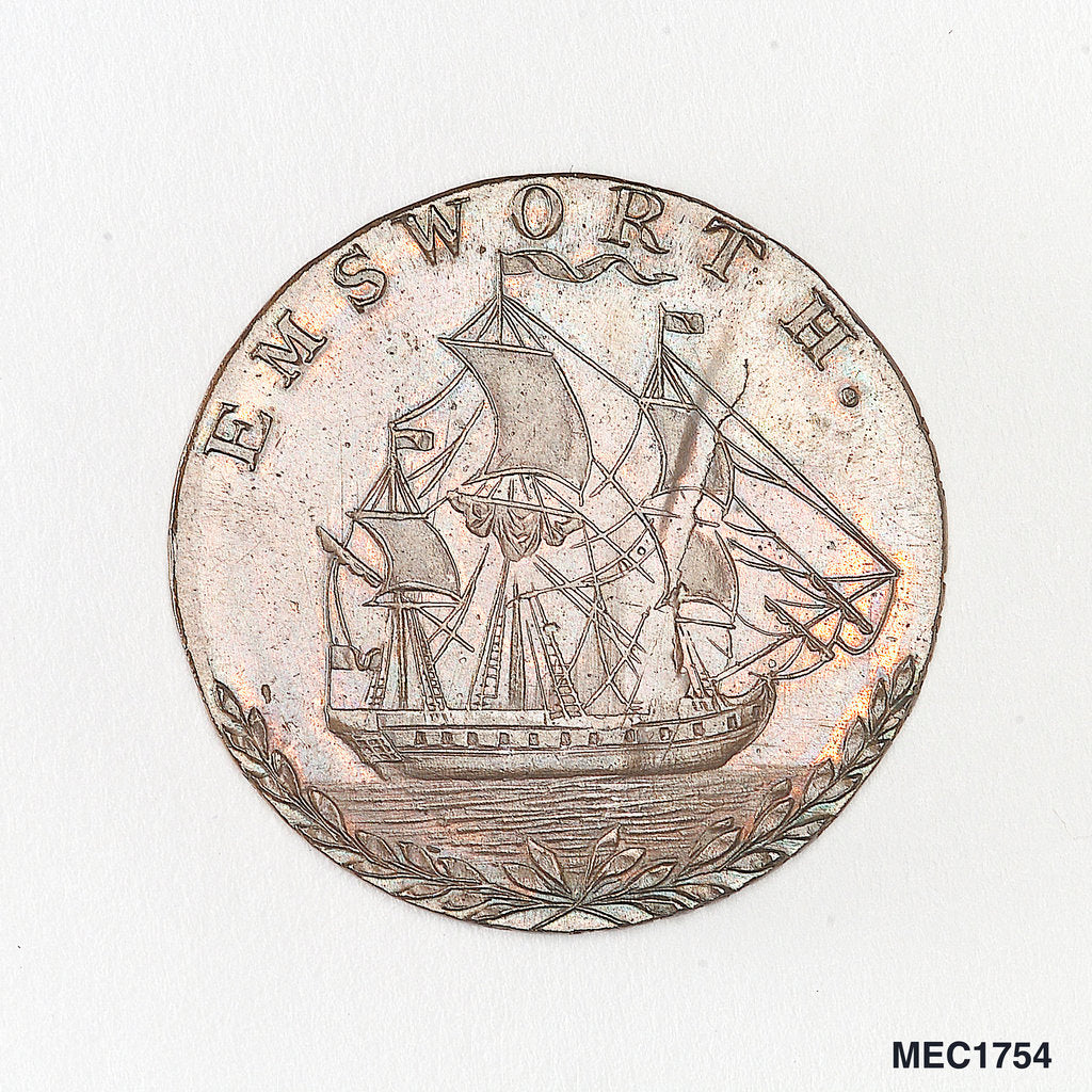 Detail of Emsworth halfpenny token commemorating the Battle of the Nile, 1798 by unknown