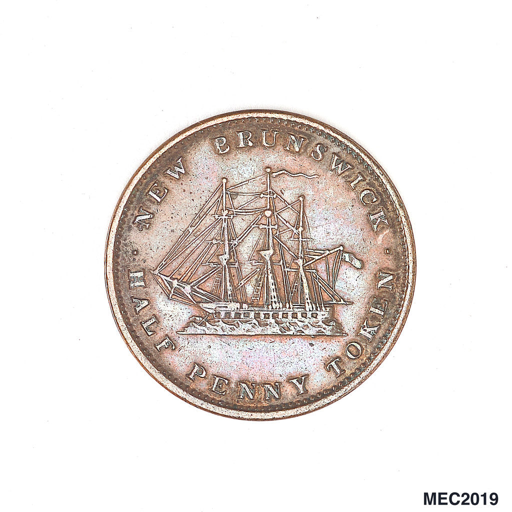 Detail of New Brunswick halfpenny token by W. Wyon