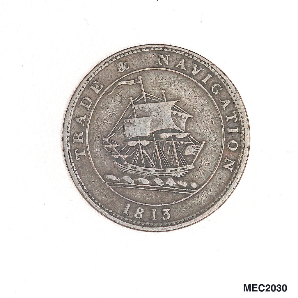 Detail of Halfpenny token by T. Halliday