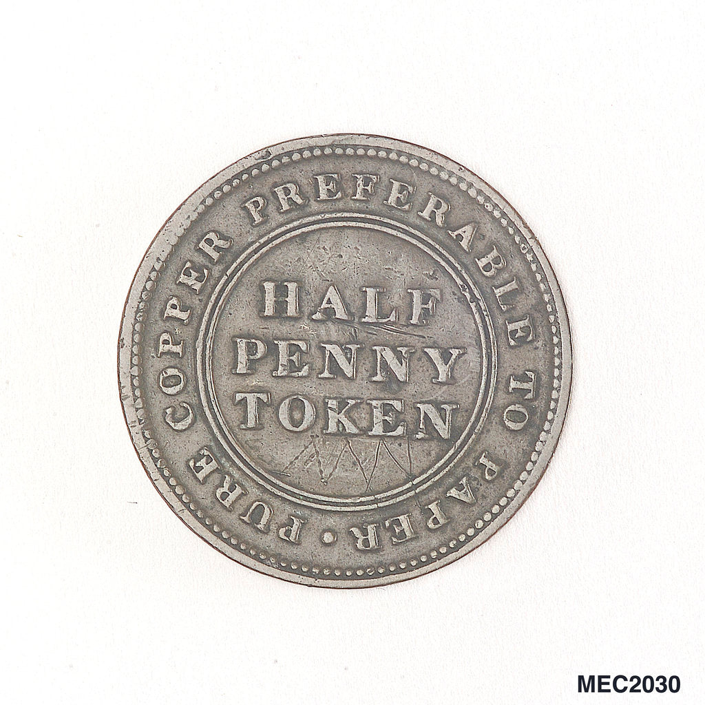 Detail of Halfpenny token by T. Halliday