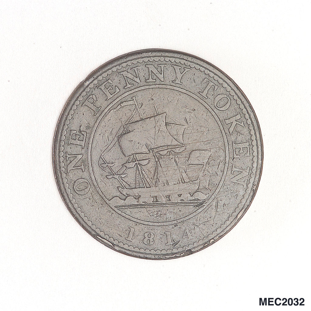 Detail of Penny token by T. Halliday