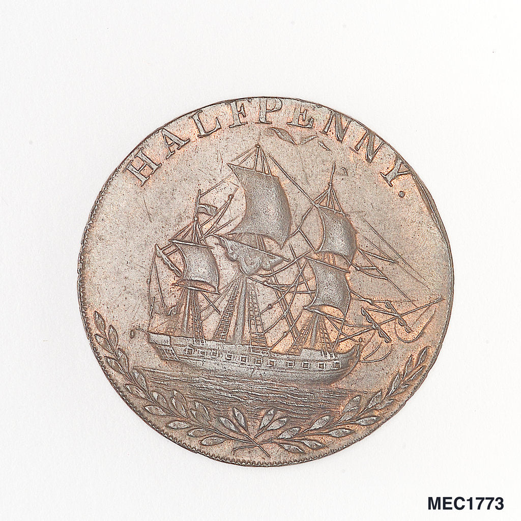 Detail of Token commemorating Admiral of the Fleet Richard Howe (1726-1799) and the Glorious First of June, 1794 by T. Wyon
