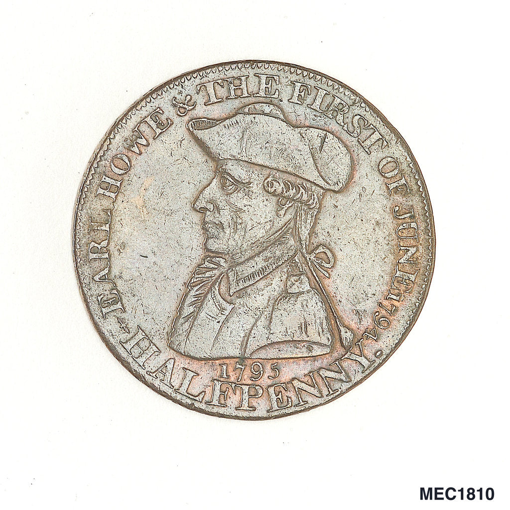 Detail of Halfpenny token commemorating Admiral of the Fleet Richard Howe (1726-1799) and the Glorious First of June, 1794 by unknown