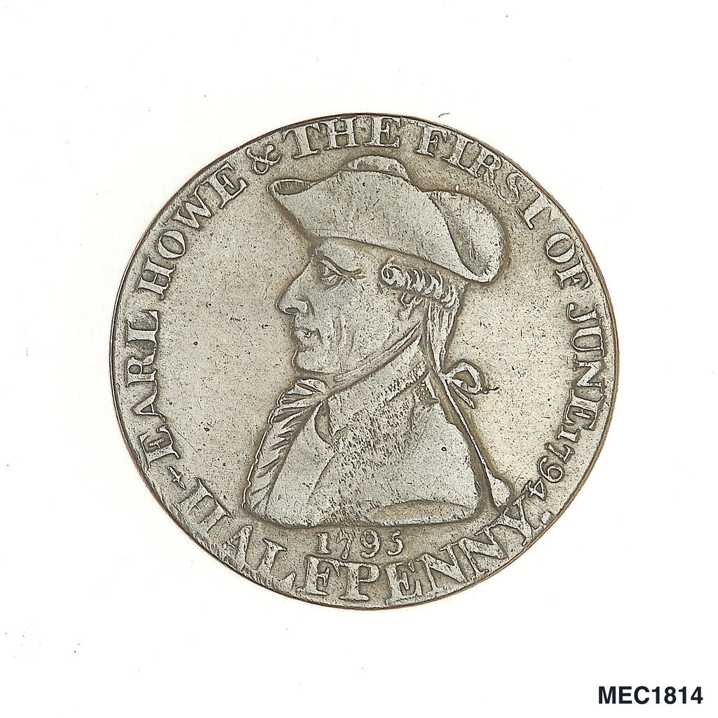 Detail of Halfpenny token commemorating Admiral of the Fleet Richard Howe (1726-1799) and the Glorious First of June, 1794 by T. Wyon
