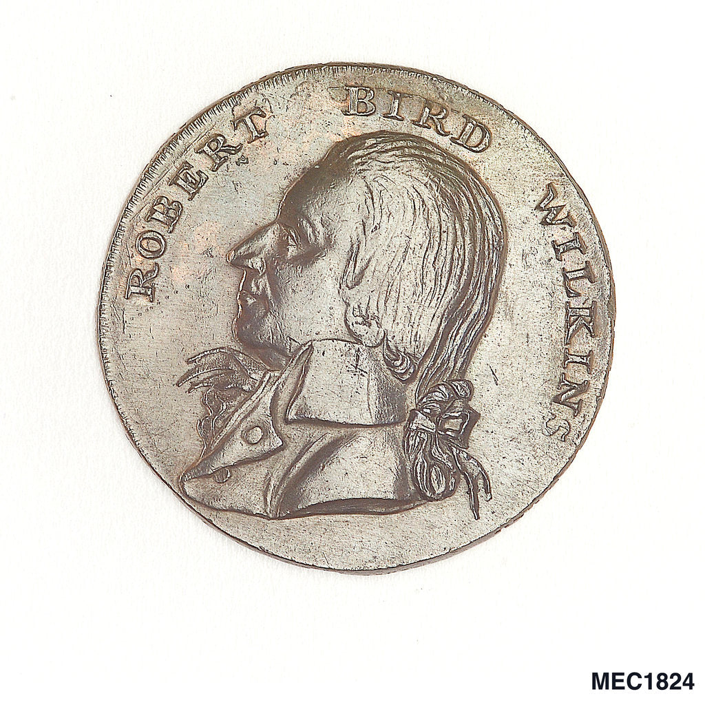 Detail of Newport halfpenny token by W. Mainwaring