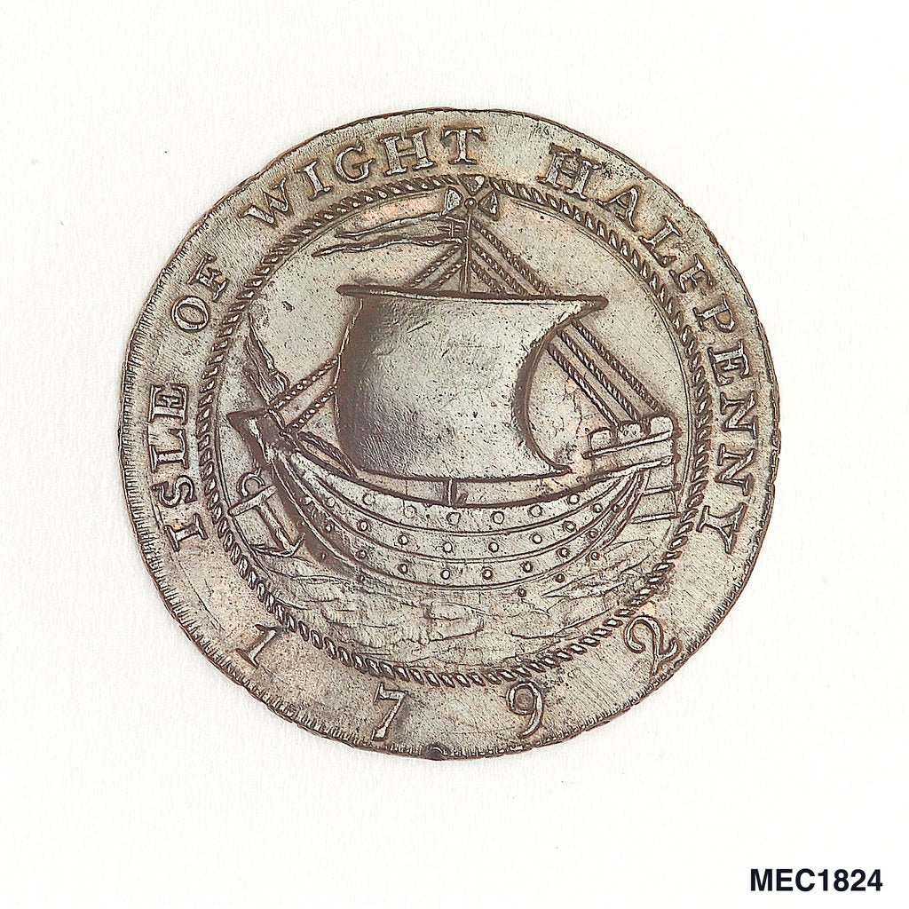 Detail of Newport halfpenny token by W. Mainwaring