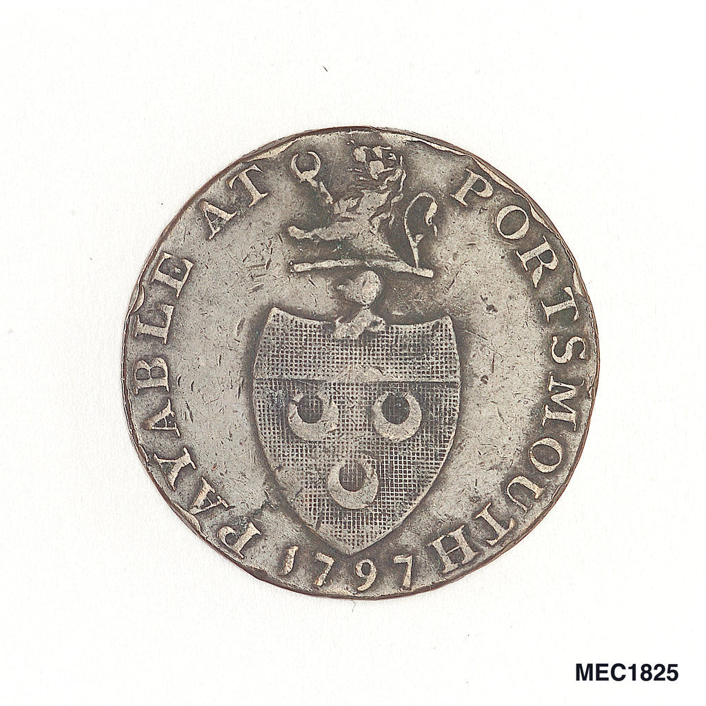 Detail of Portsmouth promissory halfpenny token by Wyon