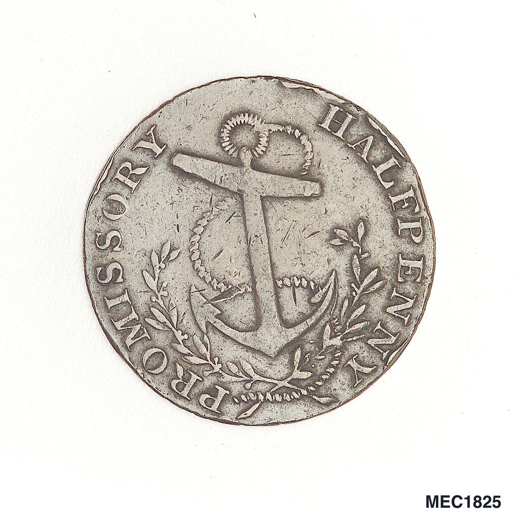 Detail of Portsmouth promissory halfpenny token by Wyon