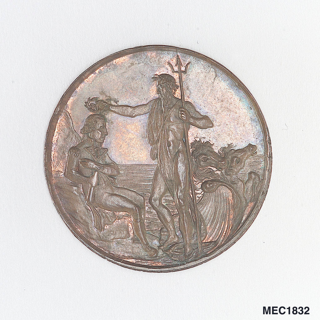 Detail of Portsmouth halfpenny token commemorating John Jervis, Earl St Vincent (1735-1823) and the battle of Cape St Vincent, 1797 by T. Wyon