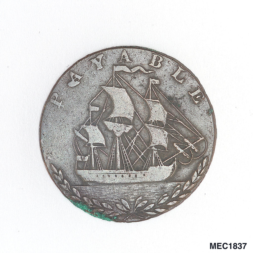 Detail of Portsea halfpenny token by unknown