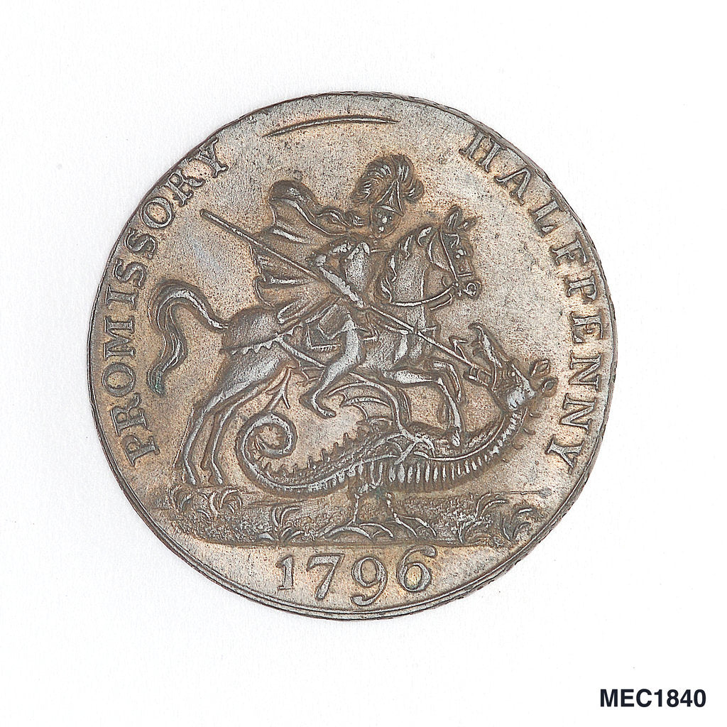 Detail of Portsea promissory halfpenny token by T. Willets