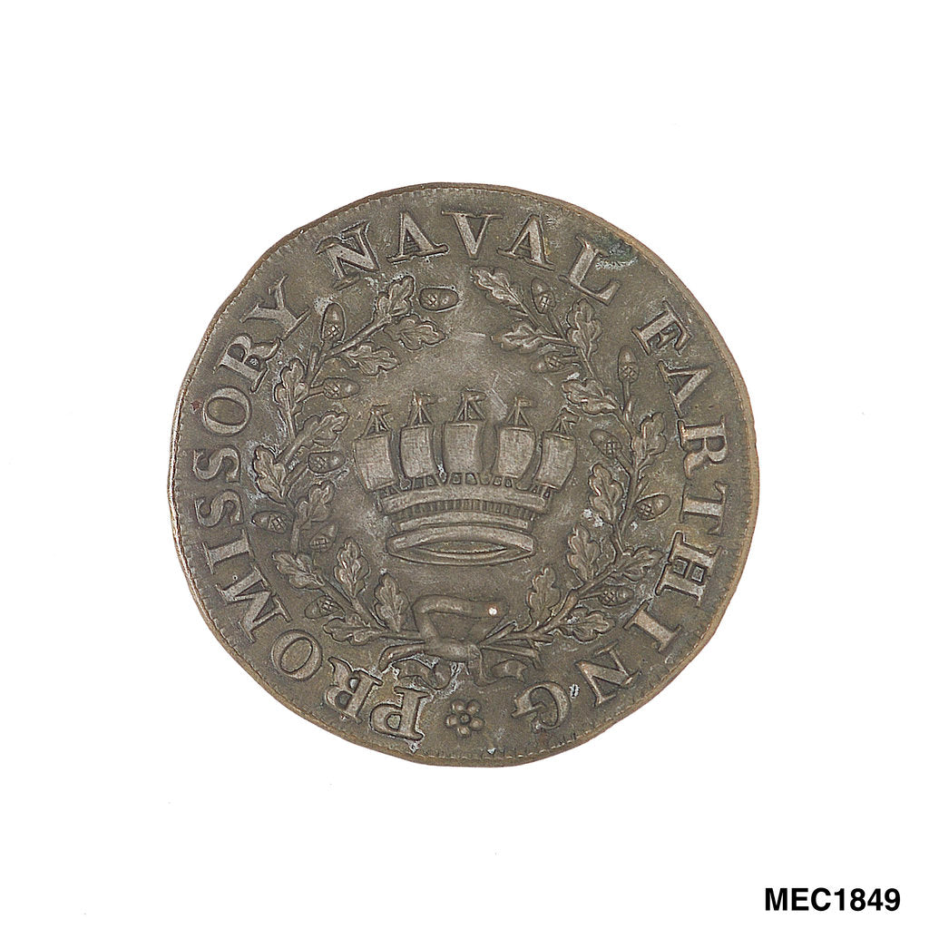 Detail of Promissory naval farthing token commemorating Admiral Alexander Hood, 1st Viscount Bridport (1727-1814) by T. Wyon