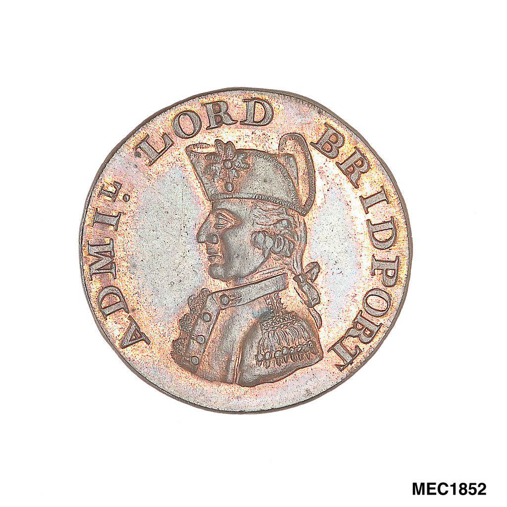 Detail of Promissory naval farthing token commemorating Admiral Alexander Hood, 1st Viscount Bridport (1727-1814) by T. Wyon