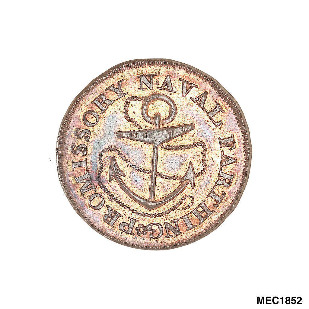 Detail of Promissory naval farthing token commemorating Admiral Alexander Hood, 1st Viscount Bridport (1727-1814) by T. Wyon