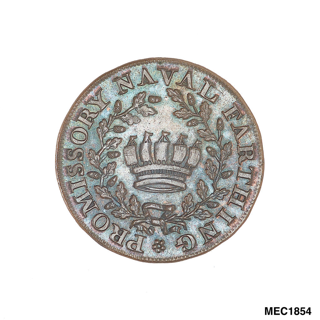 Detail of Promissory naval farthing commemorating Admiral Alexander Hood, 1st Viscount Bridport (1727-1814) by T. Wyon