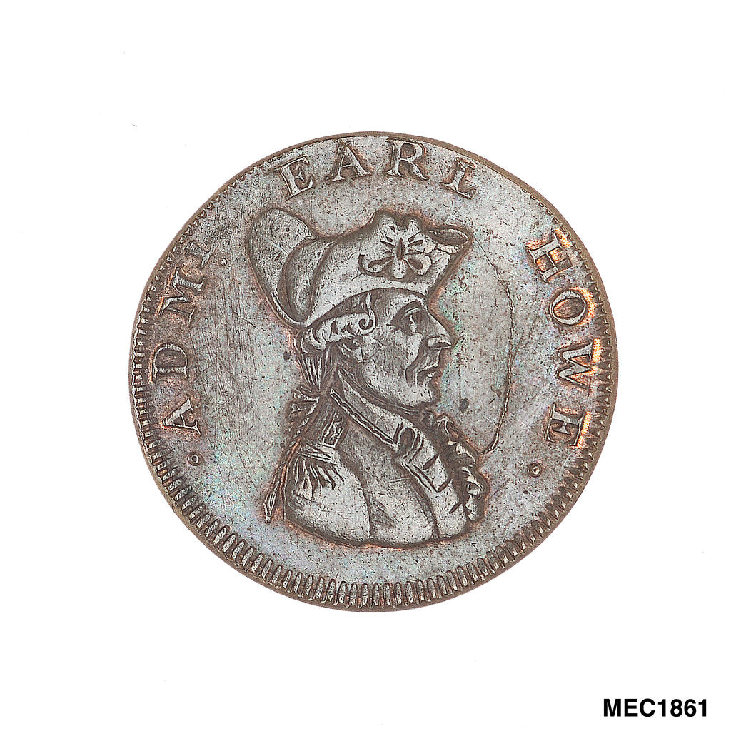 Detail of Farthing token commemorating Admiral of the Fleet Richard Howe (1726-1799) and the Glorious First of June, 1794 by T. Wyon