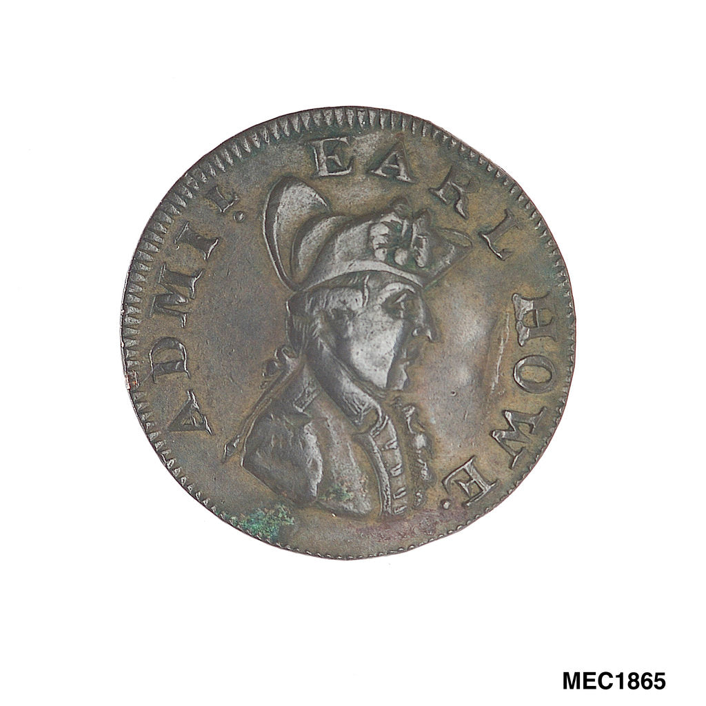 Detail of Promissory naval farthing token commemorating Admiral of the Fleet Richard Howe (1726-1799) by T. Wyon