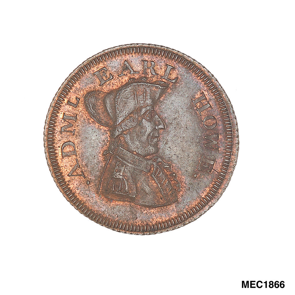 Detail of Promissory naval farthing token commemorating Admiral of the Fleet Richard Howe (1726-1799) by T. Wyon