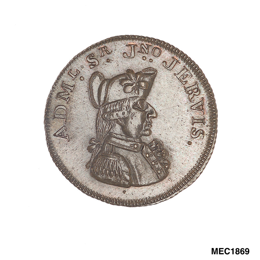 Detail of Promissory naval farthing token commemorating John Jervis, Earl St Vincent (1735-1823) by T. Wyon