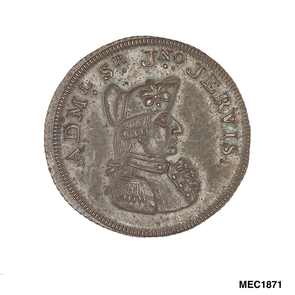 Detail of Promissory naval farthing token commemorating John Jervis, Earl St Vincent (1735-1823) by T. Wyon