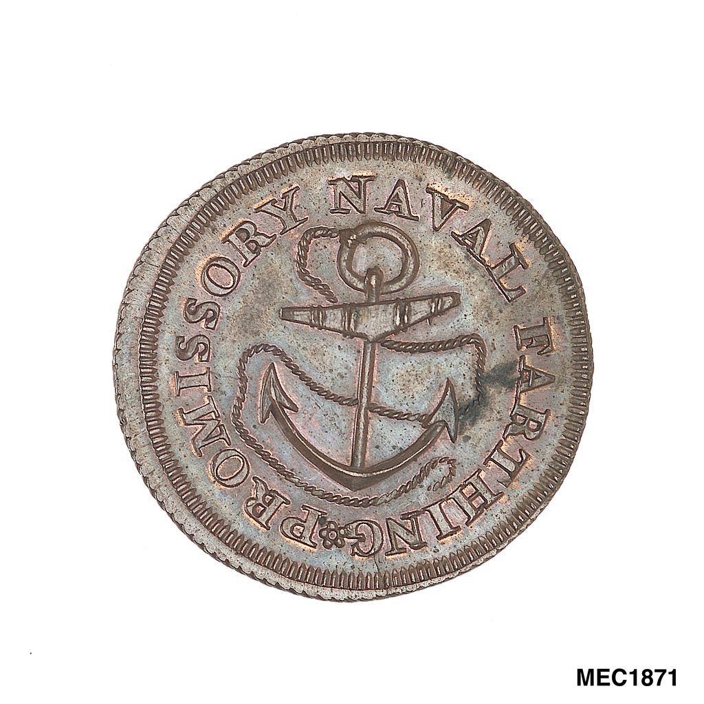 Detail of Promissory naval farthing token commemorating John Jervis, Earl St Vincent (1735-1823) by T. Wyon