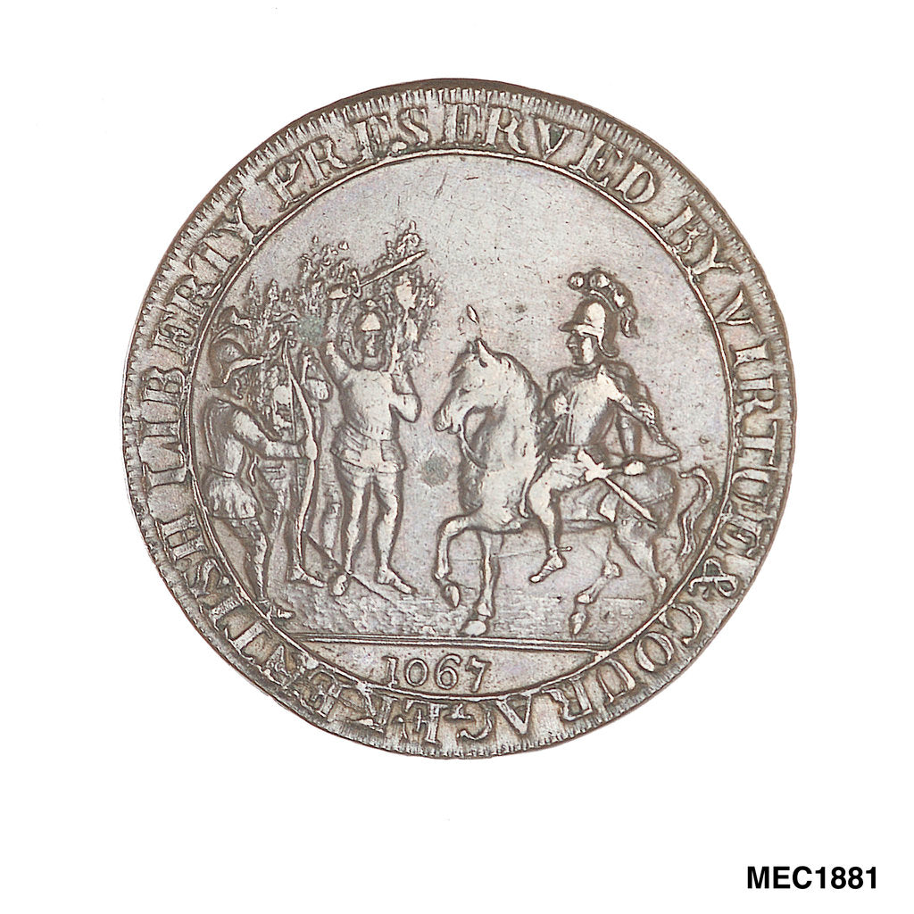 Detail of Deptford halfpenny token by T. Mynd