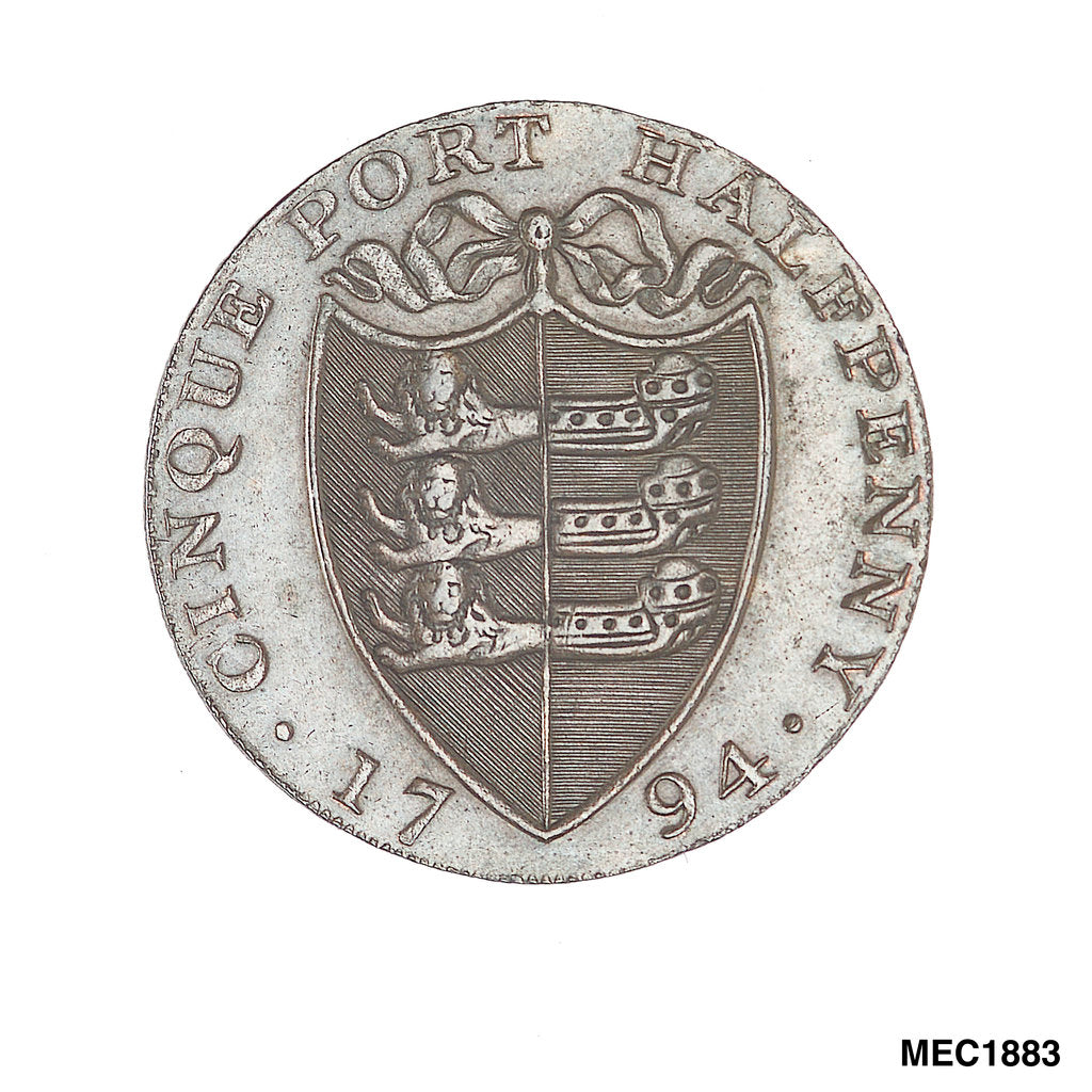 Detail of Cinque Ports halfpenny token by R. Dixon