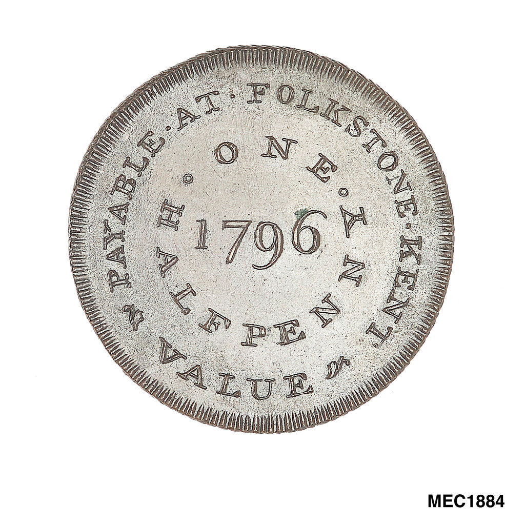 Detail of Folkestone halfpenny token by Skidmore