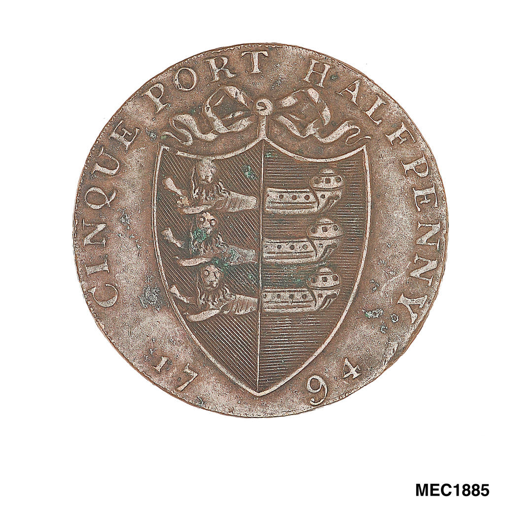 Detail of Cinque Ports halfpenny token by Arnold; W. Lutwyche