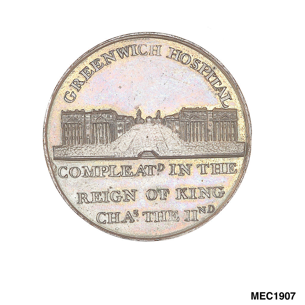 Detail of Penny token commemorating Greenwich Hospital by T. Wyon