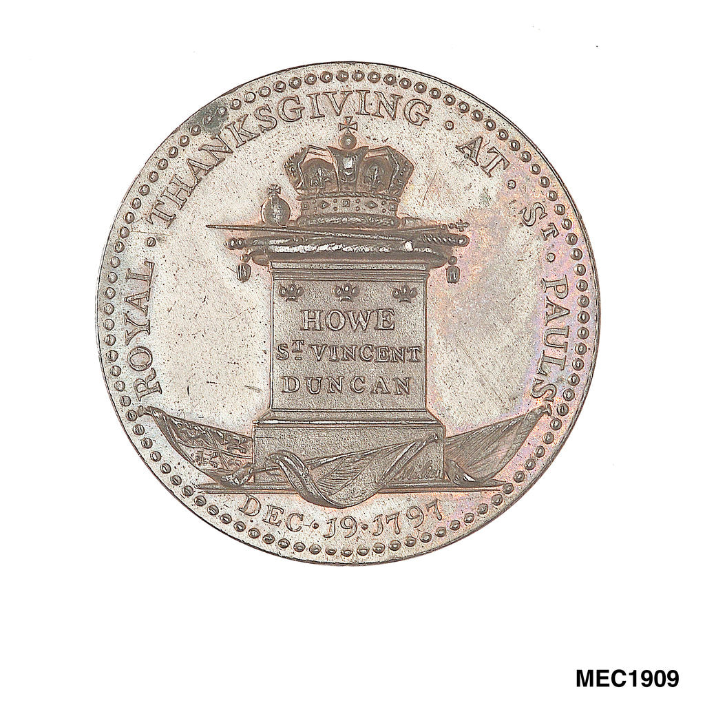 Detail of Penny token commemorating naval victories and the Royal Thanksgiving at St Pauls, 1797 by J. Milton
