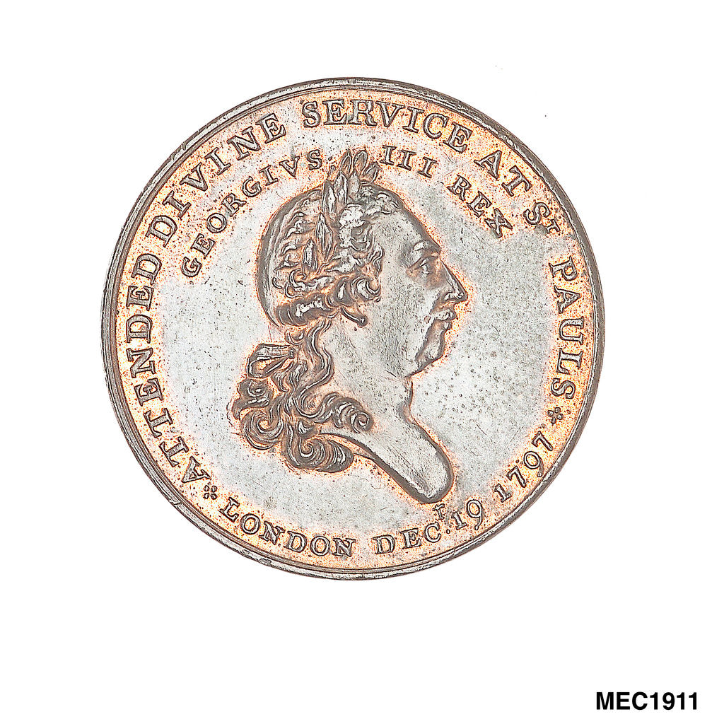 Detail of Penny token commemorating naval victories and the Royal Thanksgiving at St Pauls, 1797 by unknown