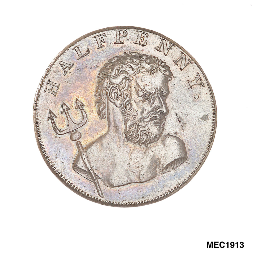 Detail of Fowler's halfpenny token by T. Wyon