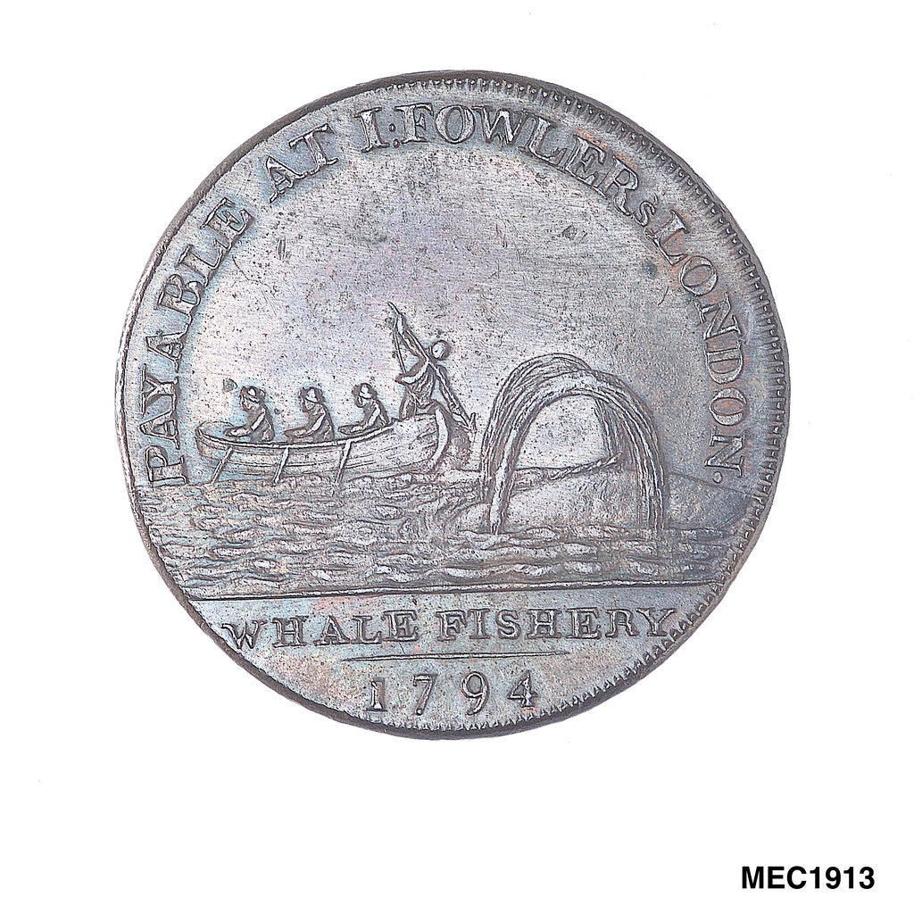 Detail of Fowler's halfpenny token by T. Wyon