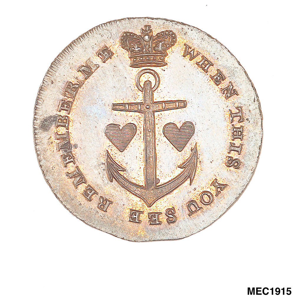 Detail of Spence's halfpenny token by C. James