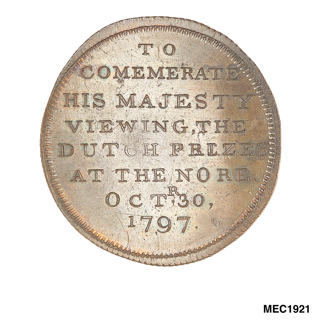 Detail of Halfpenny token commemorating His Majesty viewing the Dutch Prizes at the Nore, 1797 by unknown