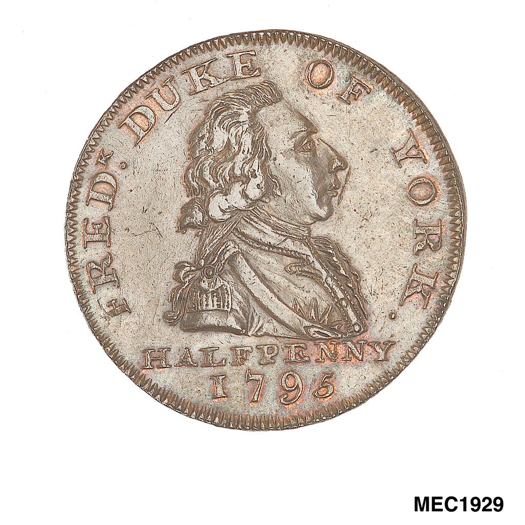 Detail of Halfpenny token commemorating Frederick Augustus, Duke of Albany and York (1763-1827) by unknown