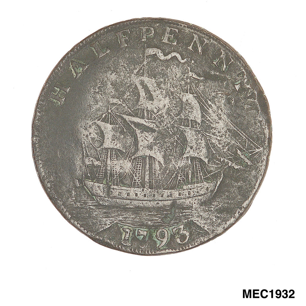 Detail of Halfpenny token commemorating President George Washington (1732-1799) by unknown