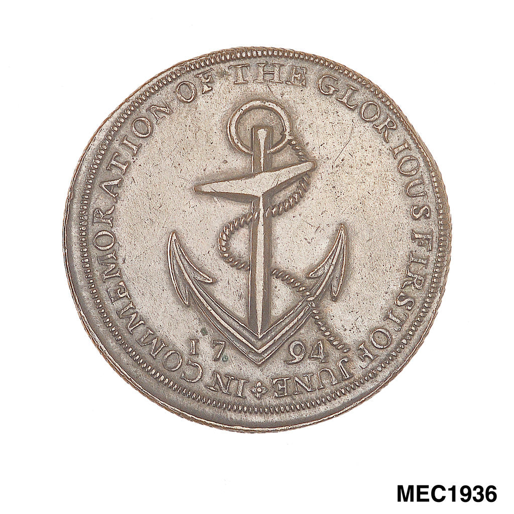 Detail of Newcastle halfpenny token commemorating the Battle of the Glorious First of June, 1794 by C. James
