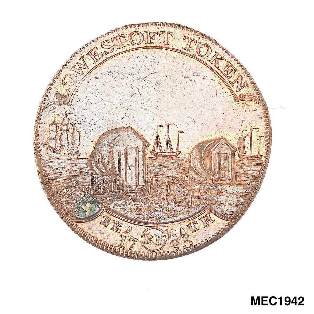 Detail of Lowestoft halfpenny token by R.P.