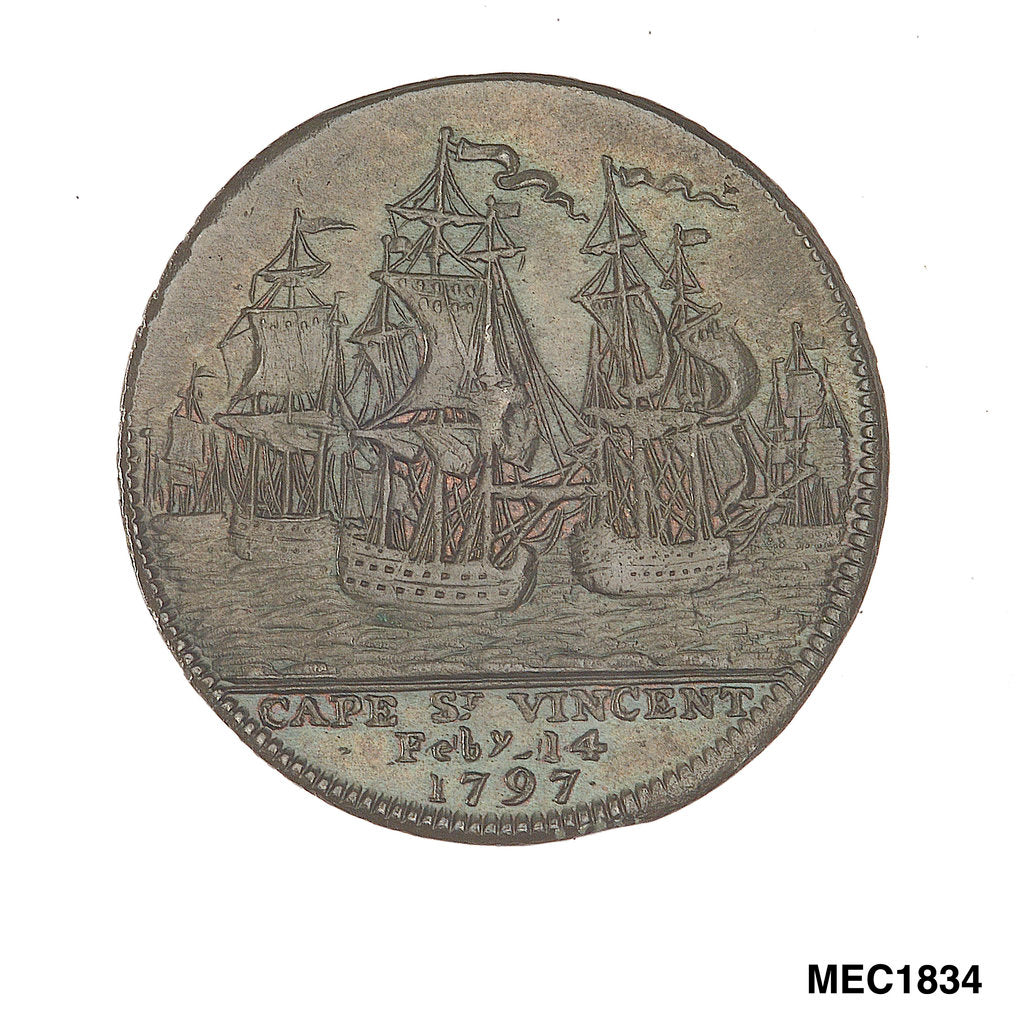 Detail of Portsmouth halfpenny token commemorating John Jervis, Earl St Vincent (1735-1823) and the battle of Cape St Vincent, 1797 by unknown