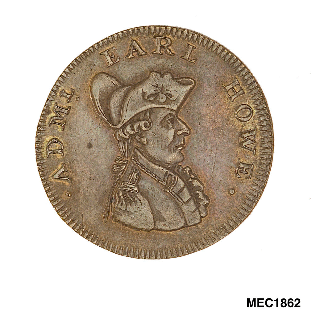 Detail of Farthing token commemorating Admiral of the Fleet Richard Howe (1726-1799) and the Glorious First of June, 1794 by T. Wyon